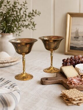 Vintage Etched Brass Coupes - Pair of 2 Lead Free